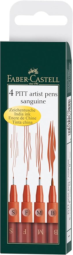 Faber-Castell Art & Graphic Pitt Artist Pen India Ink Pen, Sanguine, Wallet Of 4, For Art, Craft, Drawing, Sketching, Home, School, University, Colouring