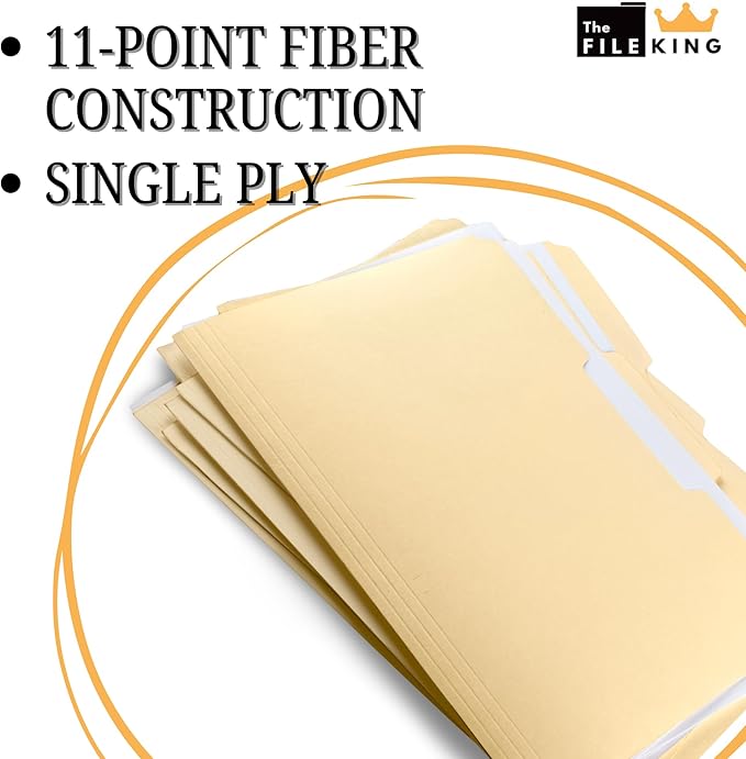 The File King 1/3 Cut File Folders Letter Size - 100 Pack | Manilla Folders 8.5 x 11 | Assorted 3 Tabs | Heavy Duty 11-Point Fiber | Made in USA | Undercut Front Style | Easy Labeling & Organization