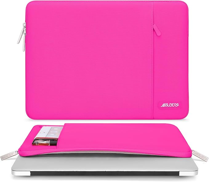 MOSISO Laptop Case 16 inch, 15-15.6 inch Laptop Sleeve Compatible with MacBook Pro 16 M4 M3 M2 M1, HP Acer Dell Lenovo ASUS Notebook, Polyester Vertical Computer Sleeve Bag with Pocket, Bright Rose