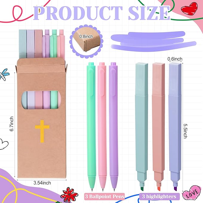 Maitys 180 Pcs Bulk Pastel Highlighters Set with 30 Boxes, Assorted Fluorescent Aesthetic Mini No Bleed Highlighters Bible Highlighter and Ballpoint Pens, Ideal for Office, Church Gifts