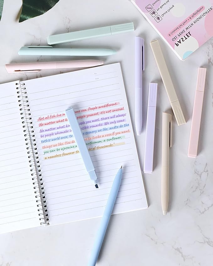 Bible Highlighters and Pens No Bleed, Cute Aesthetic Highlighters Pastel Gel Pens Colored Ink Quick Dry for Bible Journaling, Morandi Pens and Highlighters Set School Supplies, 12 Pack