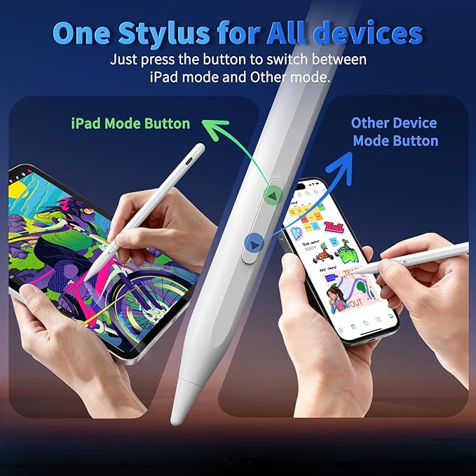 iPhone iPad Pencil for iOS & Android Touch Screens, New Designed 15 Mins Fast Charge Universal Stylus Pen for Apple iPad Pro, Air, Mini, (Palm Rejection) iWatch, iPhone, Samsung, Tablet All Devices