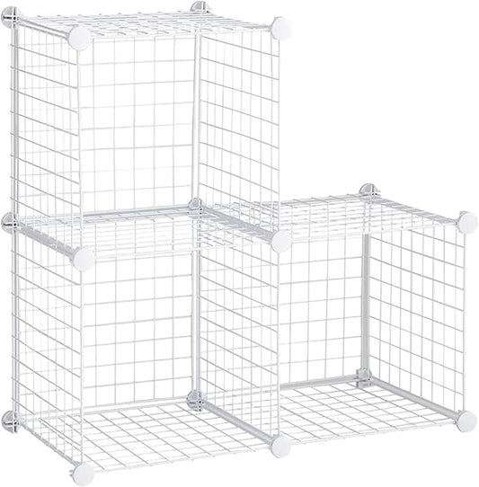 Rubbermaid 3 Piece Storage Wire Stackable Cube Set Easy Assemble White for Closet/Bookshelf/Toys Multi-Use Home Organizer