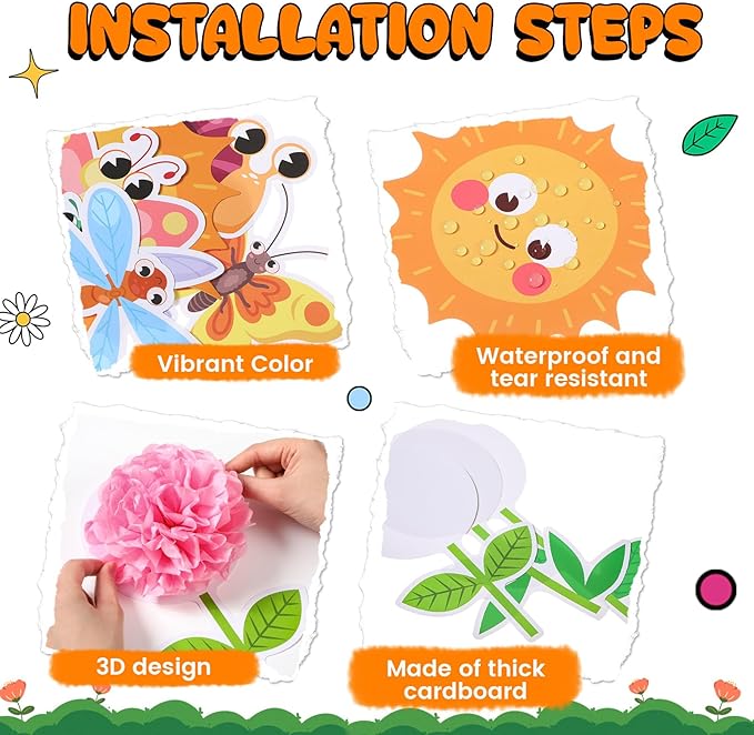 Spring Bulletin Board Decorations Set March Flowers Bulletin Board with 3D Paper Floral Cutouts Classroom Decorations Back to School Wall Decor Party Favor(Spring is in The Air)