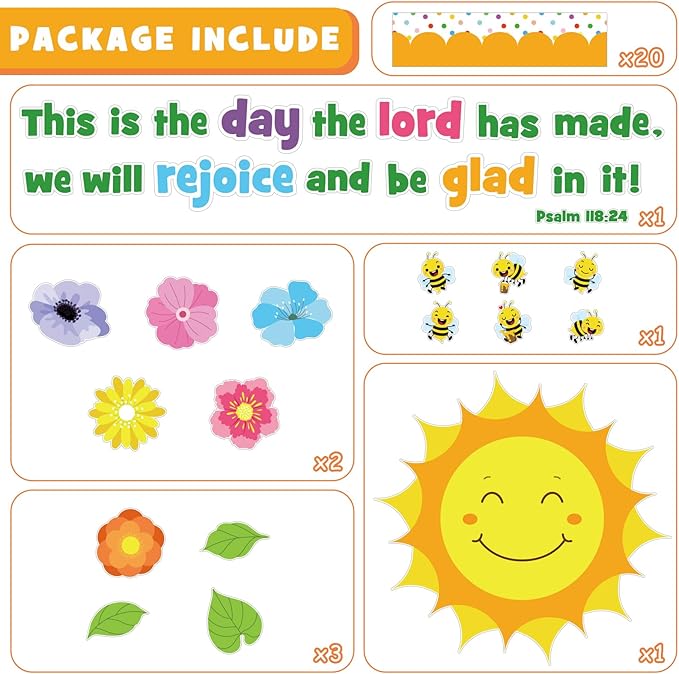Spring Religious Bulletin Board Decorations Set, Sunday School Lord Classroom Decoration Inspired Christian Sun Flower Cutouts Bible School VBS Library Church Window Wall Decor for Teacher