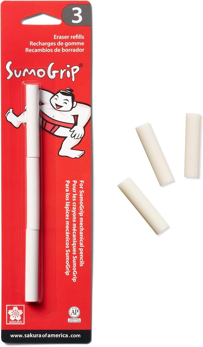 SAKURA 50250 SumoGrip Mechanical Pencil Eraser Refill, 3 / Pack - White