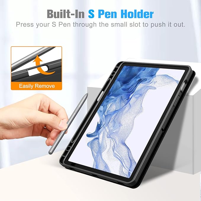 Fintie Slim Case for Samsung Galaxy Tab S8 2022/Tab S7 2020 11 Inch (Model SM-X700/X706/T870/T875/T878) with Built-in S Pen Holder, Soft TPU Smart Stand Back Cover Auto Wake/Sleep Feature, Black