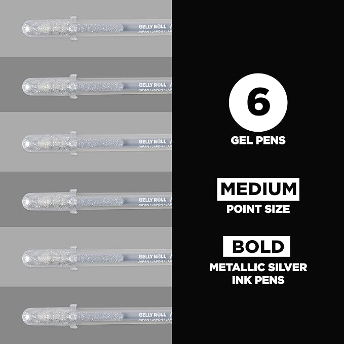 SAKURA Gelly Roll Metallic Gel Pens, 6 Piece Silver, 6 Pack