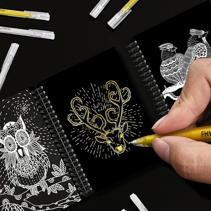 Fhyhej Gold Silver White Gel Pens,1.0mm Fine Point Gel Ink Pen Archival Ink Pens for Black Paper Drawing, Sketching, Illustration, Card Making, Bullet Journaling, 6 Pack