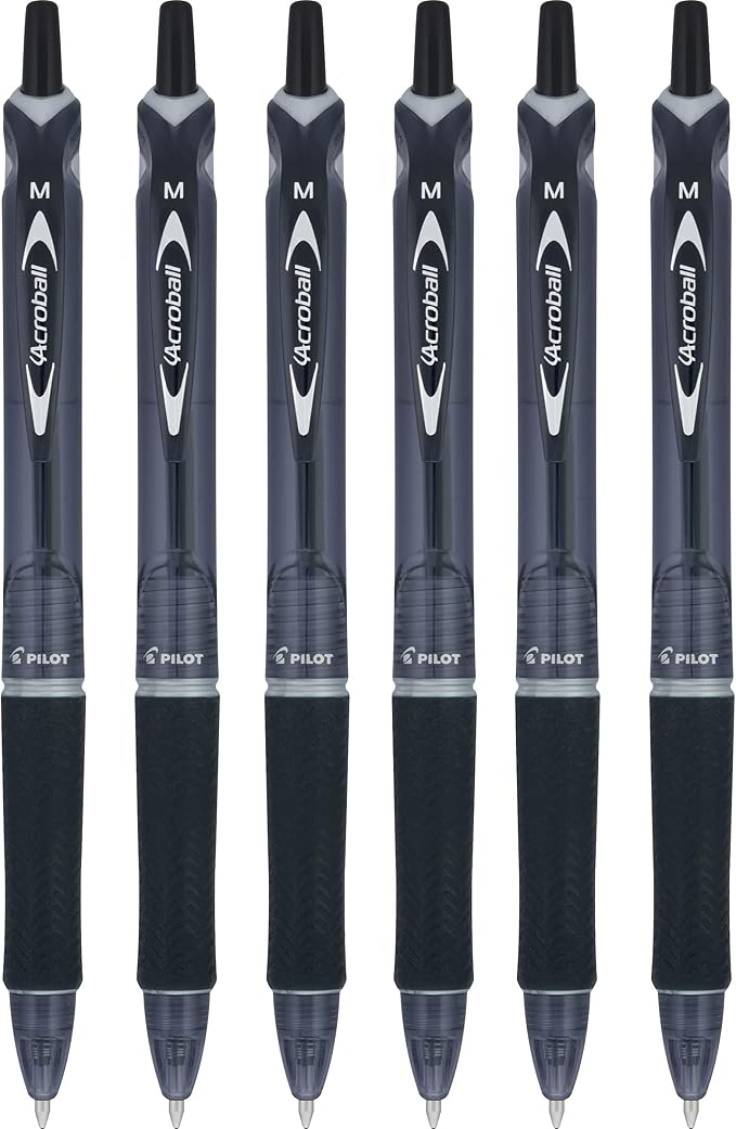 PILOT Acroball Colors Advanced Ink Refillable & Retractable Ball Point Pens, Medium Point, Black Ink, 6 Pack