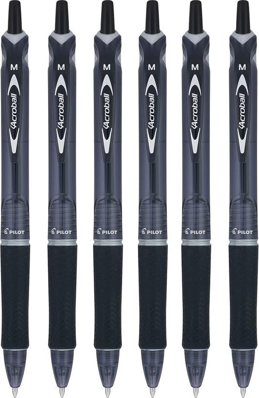 PILOT Acroball Colors Advanced Ink Refillable & Retractable Ball Point Pens, Medium Point, Black Ink, 6 Pack