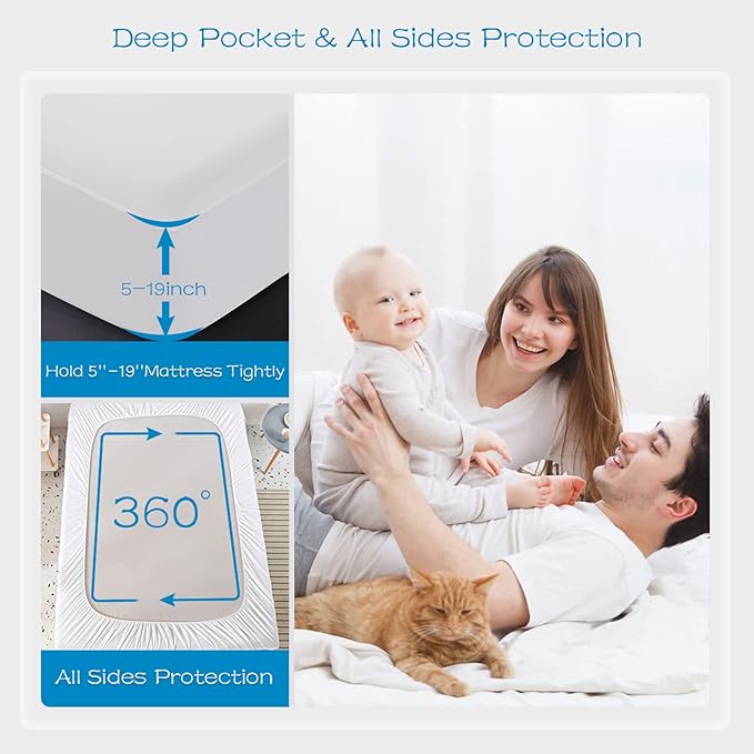 GRT 10 Pack 100% Waterproof Mattress Protector Twin Size, Breathable & Noiseless Waterproof Mattress Cover Fitted Deep Pocket from 5" to 19", Smooth Washable Twin Bed Protector - Vinyl Free