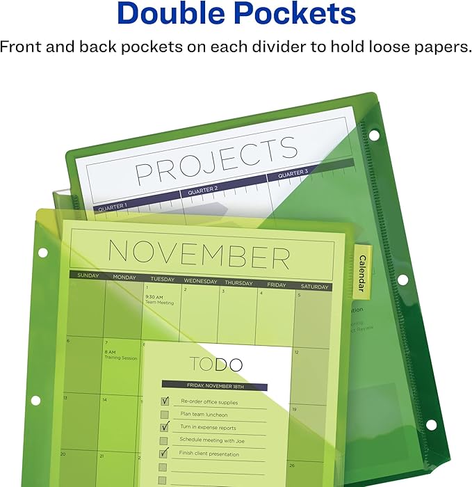 Avery Dividers for 3 Ring Binders, 8-Tab Sets, Two-Pocket Plastic Binder Dividers with Tabs, Multicolor, 3 Sets (71907)