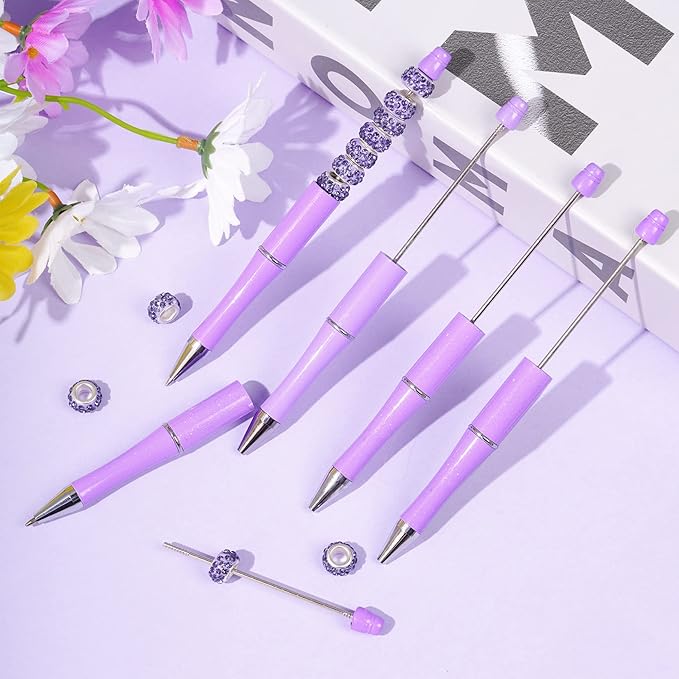 jiebor 30Pcs Purple Beadable Pens Plastic Bead Ballpoint DIY Cute Cool Pens Black Ink for Women Men Bridal Graduation Gift Office Supplies