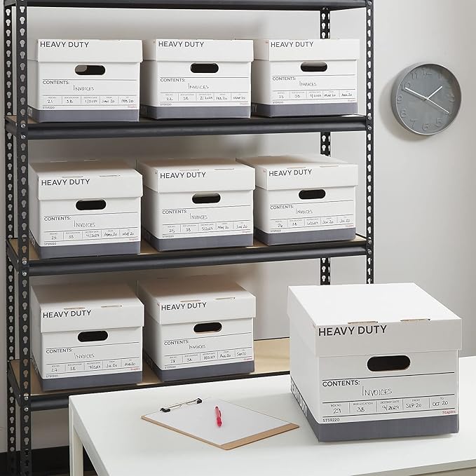 STAPLES Triple Wall Heavy Duty File Box, Lift Off Lid, Letter/Legal, White/Gray, 12/Carton