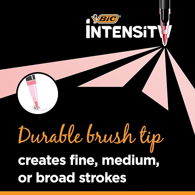 BIC Intensity 2 in 1 Dual Tip Fineliner Pens, Fine Tip (0.7mm) and Flexible Brush (3.7mm), Assorted Pastel Colors, 6-Count Pack