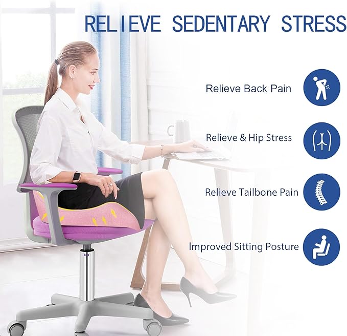 X Large Memory Foam Seat Cushion for Office Chair,for Back Support, Relief Sciatica & Tailbone Coccyx Pain Relief Cushion Pillow, for Long Sitting, for Car/Office Chair/Wheelchair (Pink)