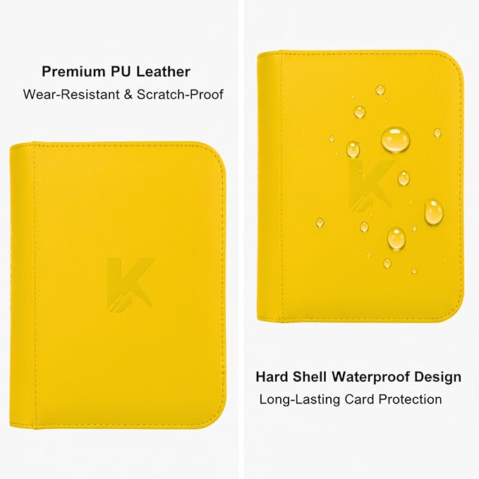 336 Card Binder, 4-Pocket Zipper Binder for Trading Cards, Side Loading Water-Resistant Album for MTG, TCG & Sports Cards (Yellow)
