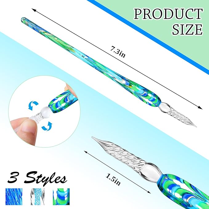 Zonon 6 Pieces Handmade Glass Dip, Crystal Glass Signature Calligraphy Vintage Dip Ink Pen Borosilicate Present Pen for Writing Drawing Decoration(Classic Color,Elegant Style)