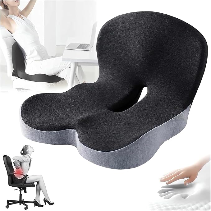 Memory Foam L-Shaped Integrated Seat Cushions for Car Truck Driver Ergonomic L Shape Lumbar Cushion Sciatica Back Pain Relief Office Chair Butt and Back Support Pillow Long Driving Booster Seat (I1)