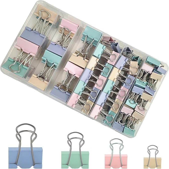 Assorted Sizes Binder Clips Paper Clamps 106 Pcs Large,Medium,Small,X Small,Colored Paper Clips Office Supplies