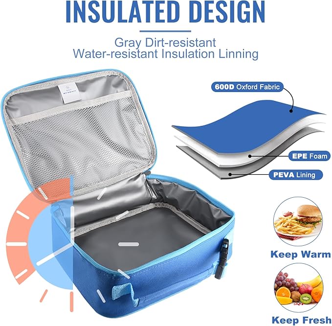Genteen Lunch Box Kids,Insulated Lunch Bag Kids Boys Girls,Soft Bag Small Cooler Back to School Thermal Meal Tote Kit Lunch Box for School,Work,Outdoor (Blue)