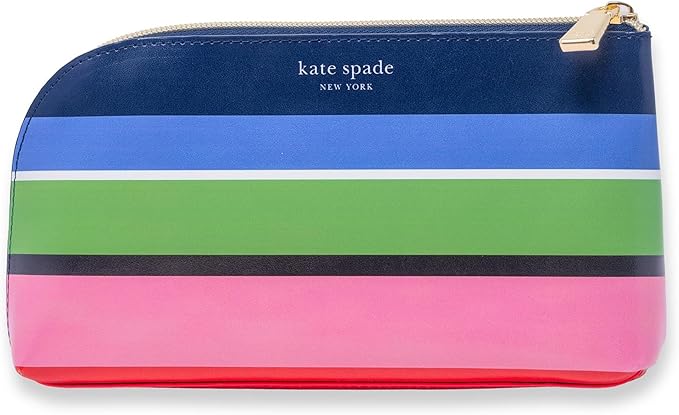 Kate Spade New York Zipper Pouch Filled with Planner Stickers and Accessories, Set Includes Notepad, Sticker Tabs, Black Ink Pen and Holder, Vegan Leather Accessory Bag, Sunny Day Stripe