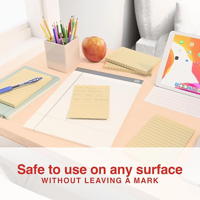Staples Sticky Notes, 4" x 6", Lined, Yellow, 1200 Sheets – Large Ruled Notes for Planning, Projects & Office Use