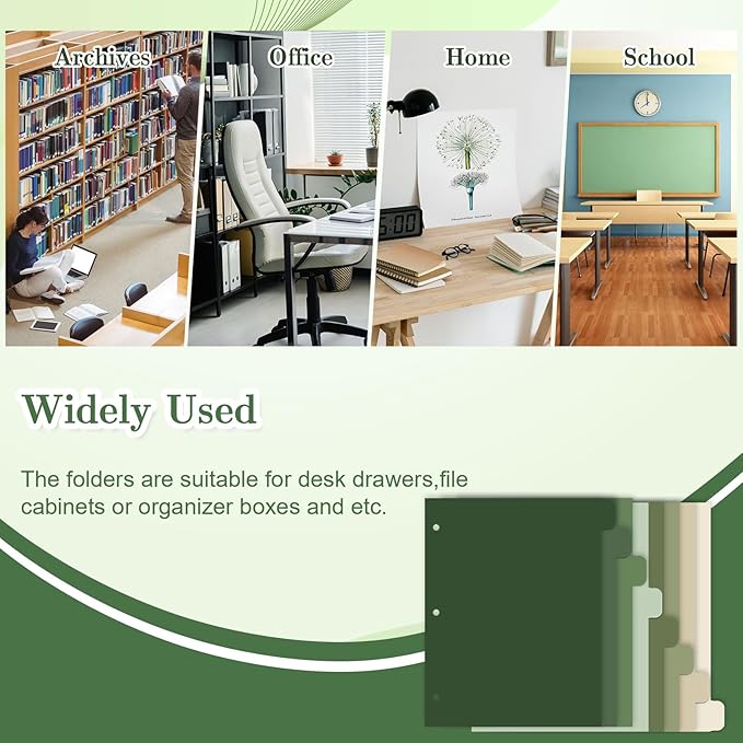 Whaline 16 Pcs/ 2 Set Sage Green 3 Ring Binder Dividers Colorful Index Dividers Plastic Page Folder Divider Sheets Protectors for Notebook Home Office Classroom Supplies