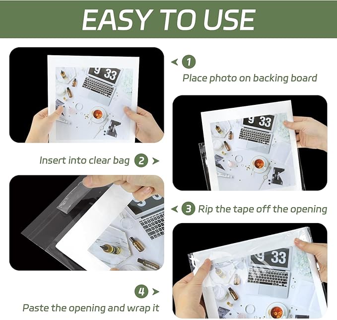 100PCS 8.5 x 11 Inch Cellophane Bags Self Sealing, Resealable Clear Plastic Sleeves for Paper, Artwork, Photo Mats, Comic, Magazine Page Protectors