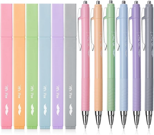 Mr. Pen- Aesthetic Highlighters and Pens No Bleed, 12 Pack, Assorted Colors Bible Highlighters No Bleed, Black Ink Bible Pens