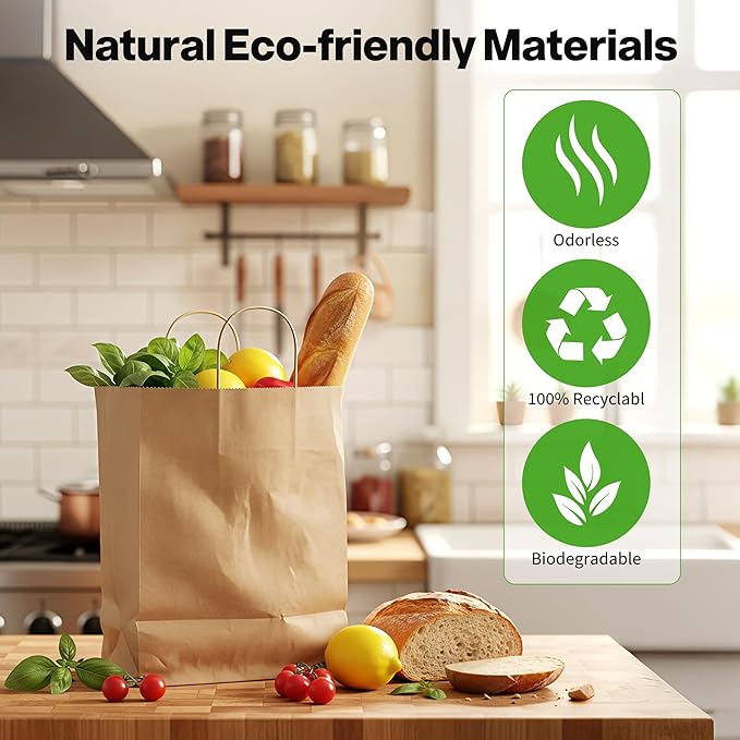 Simple Deluxe 250 Pack Kraft Paper Bags with Handles 10x5x13 - Made in USA -15 Lb Max Load - 100% Recycled Natural Brown Shopping Bags for Retail, Gifts & Merchandise (Premium 90GSM)