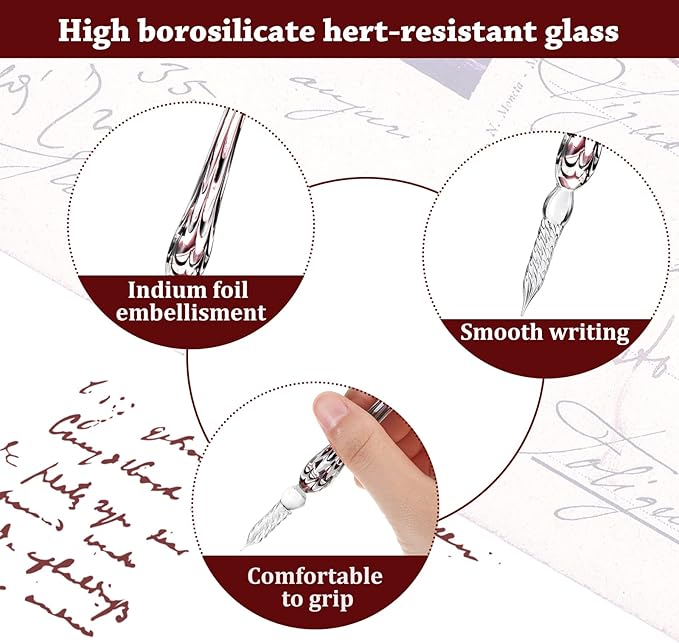 Zonon 6 Pcs Handmade Glass Dip Pen Crystal Glass Signature Pen Calligraphy Glass Pen Dip Ink Pen Borosilicate Present Pen for Writing Drawing Signatures (Vintage Color,Fresh Style)