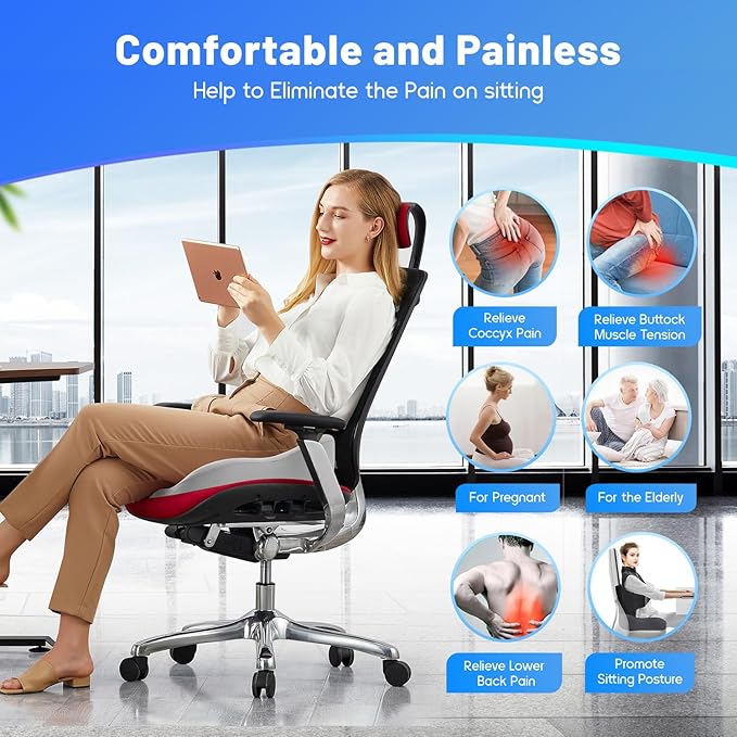 Seat Cushion for Tailbone & Sciatica Pain Relief - Plush Yet Supportive Ergonomic Memory Foam Chair Cushions for Office Chair, Car, Wheelchair,Airplane & Long Sitting(Light Gray)