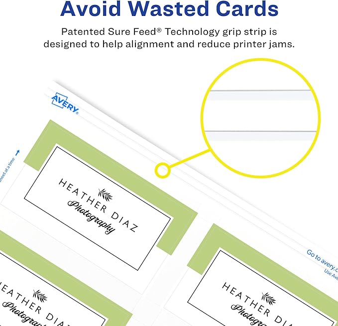 Avery Glossy Business Cards with Sure Feed Technology, 2" x 3.5", Glossy White, 160 Total, Clean Edge, Print-to-the-Edge, Inkjet Printable Cards (8801)