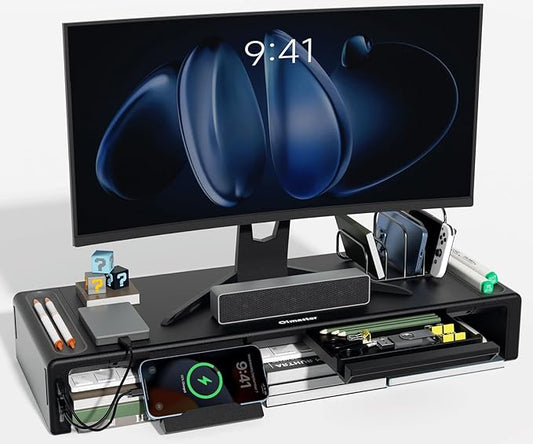 OImatser Monitor Riser 3.0 USB HUB, Foldable Computer Stand with Type-C Port, Adjustable Length and Storage Drawer & Pen Slot, Phone Stand