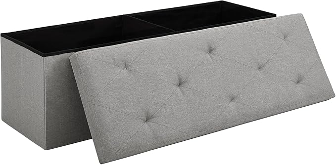 VECELO 43'' Folding Storage Ottoman Bench, Storage Chest, Linen Fabric Foot Rest Stool, 158L Storage Footstools for Bedroom and Living Room, Holds up to 660 lbs, Grey