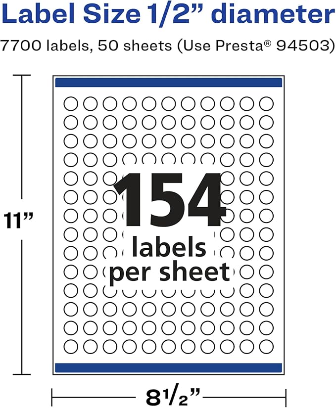 Avery Glossy White Round Labels, Sure Feed Technology, 1/2" Diameter, 7,700 Glossy White Labels, Print-to-The-Edge, Permanent Adhesive, Laser/Inkjet Printable