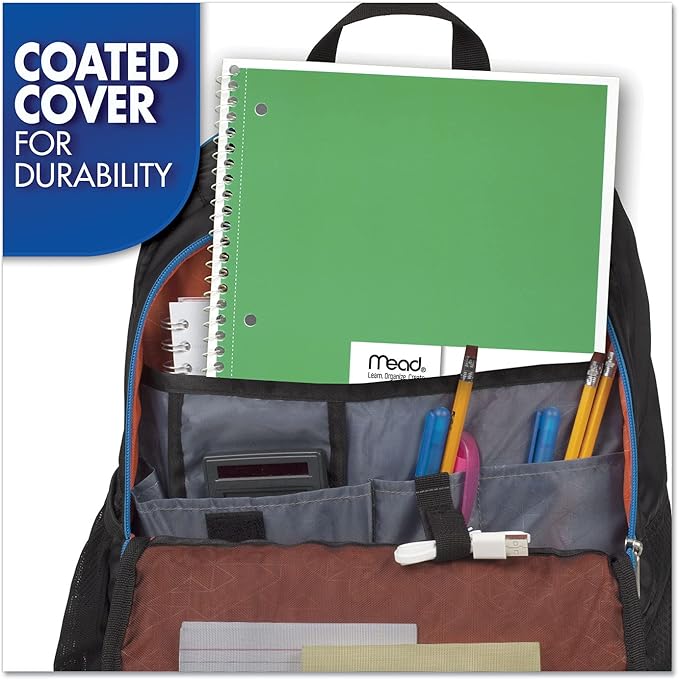Mead Spiral Notebook, 1 Subject, College Ruled Paper, 7-1/2" x 10-1/2", 70 Sheets per Notebook, Colors Will Vary, 6 Pack (73065)
