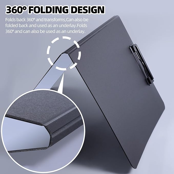 Clipboard Folder, A4 Foldable Clipboard with Horizontal and Vertical Double Metal Clips, 360 Degree Foldable Binder Clipboards with Pen Holder, File Cover Work Folder Clipboards, Purple