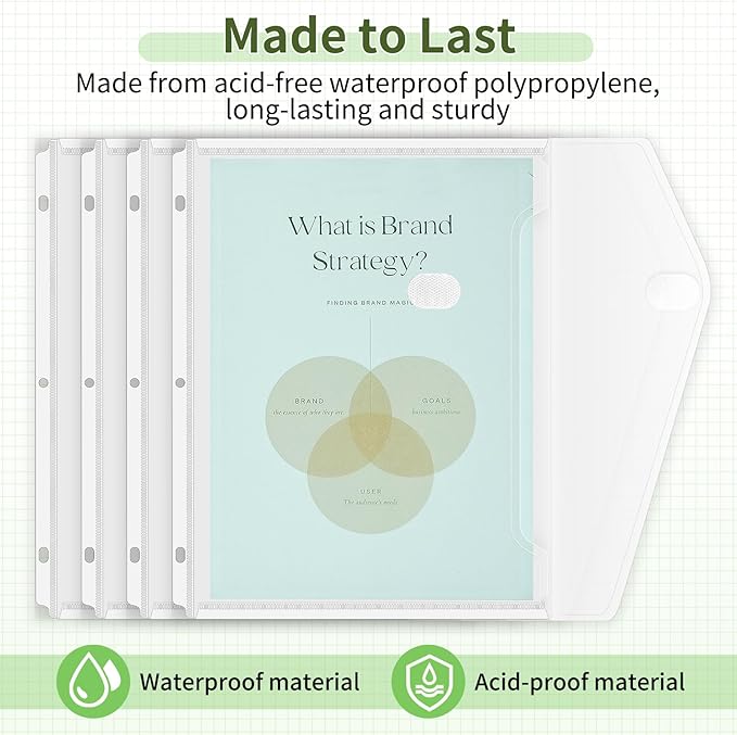 Sooez 48 Pack Binder Folders with Space-Saving Closure, Super Heavyweight Binder Pockets for 3 Ring Binder, High Capacity Clear Binder Pouch, Side Loading, 3 Ring Folders with Pockets, Letter Size