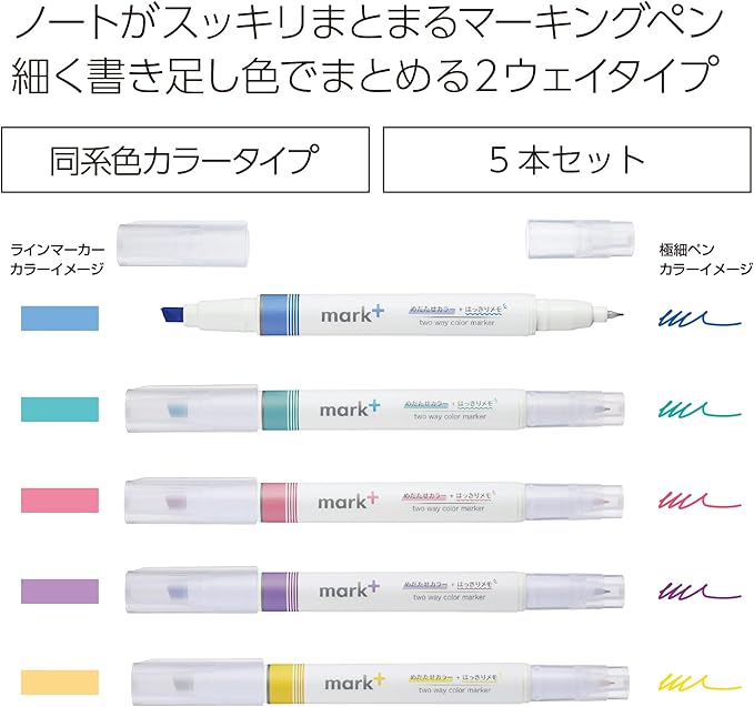 KOKUYO Pastel Highlighters, Dual-Tip Highlighter Markers for Bible in Assorted Colors, Fine & Chisel Tip No Bleed Quick-Dry for Journals, Planners, Notes, Pastel Colors. Japan Import (PM-MT200-5S)