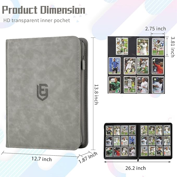 12 Pocket Card Binder,720 Pocket Trading Card Binder，Side Loading Collectible Card Albums for MTG, for TCG Football, Sports, Game Cards Grey