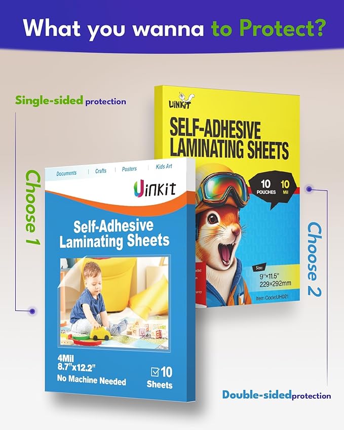 Uinkit 4mil Thick Self Laminating Sheets 8.5 x 11", 100Pack (Bulk Supply) Single-Sided Peel & Stick for Businesses, Schools & Restaurants - No Heat Machine Needed