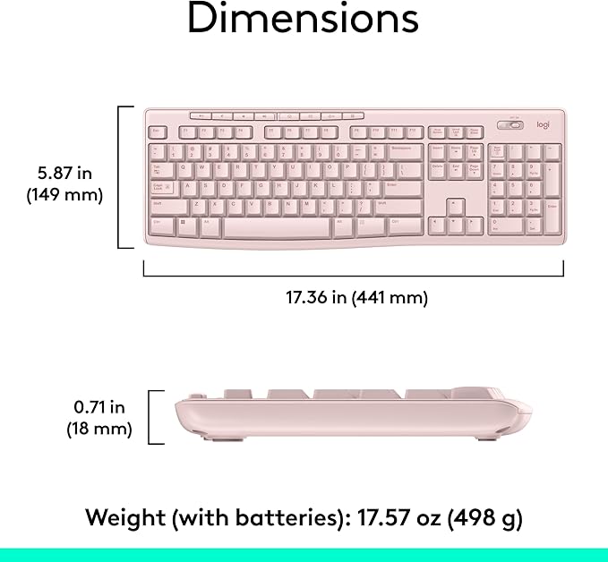 Logitech MK270 Wireless Keyboard and Mouse Combo for Windows, 2.4 GHz, 8 Multimedia Keys, PC, Laptop, Wireless Keyboard Compact Mouse Combo - Rose (Renewed)