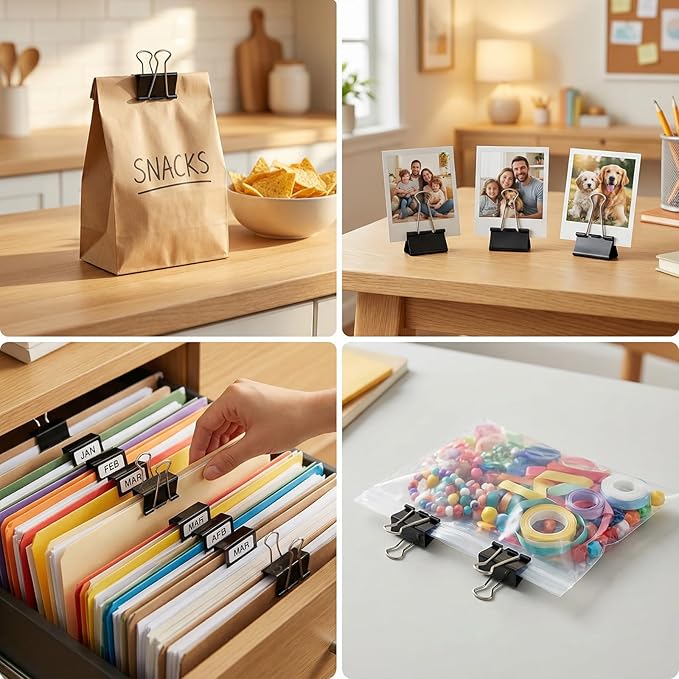 180 Pcs Binder Clips Assorted Sizes, Black Binder Paper Clips Office Clips Office Supplies, 4 Sizes Cute Binder Clips Large Medium Small Paper Clips Paper Clamps for Home School Business (Black)