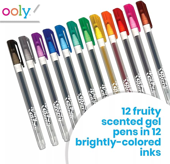 Ooly Scented Very Berry Gel Pens Set of 12-0.7mm NIB with Strawberry Scent, Pens for Kids and Adults, Art and Stationery Supplies