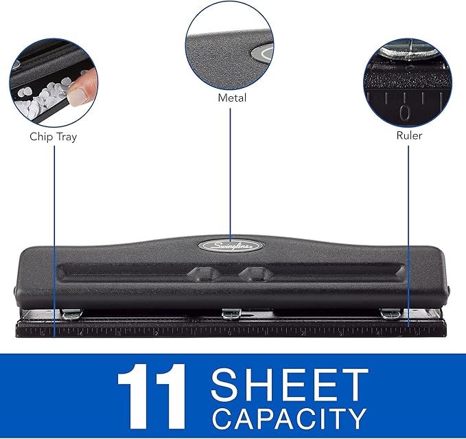 Swingline 2-3 Hole Punch, Adjustable, Commercial Hole Puncher, 11 Sheet Punch Capacity, Black (74020)