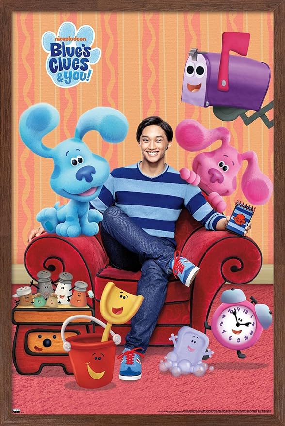 Nickelodeon Blue's Clues - Group Wall Poster, 34L" x 22.4W", Mahogany Framed Version