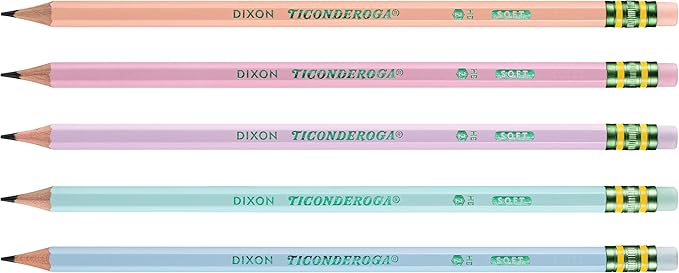 Ticonderoga Wood-Cased Pencils,Pre-Sharpened,2 HB Soft,Pastel Colors,150 Count (Pack of 6)